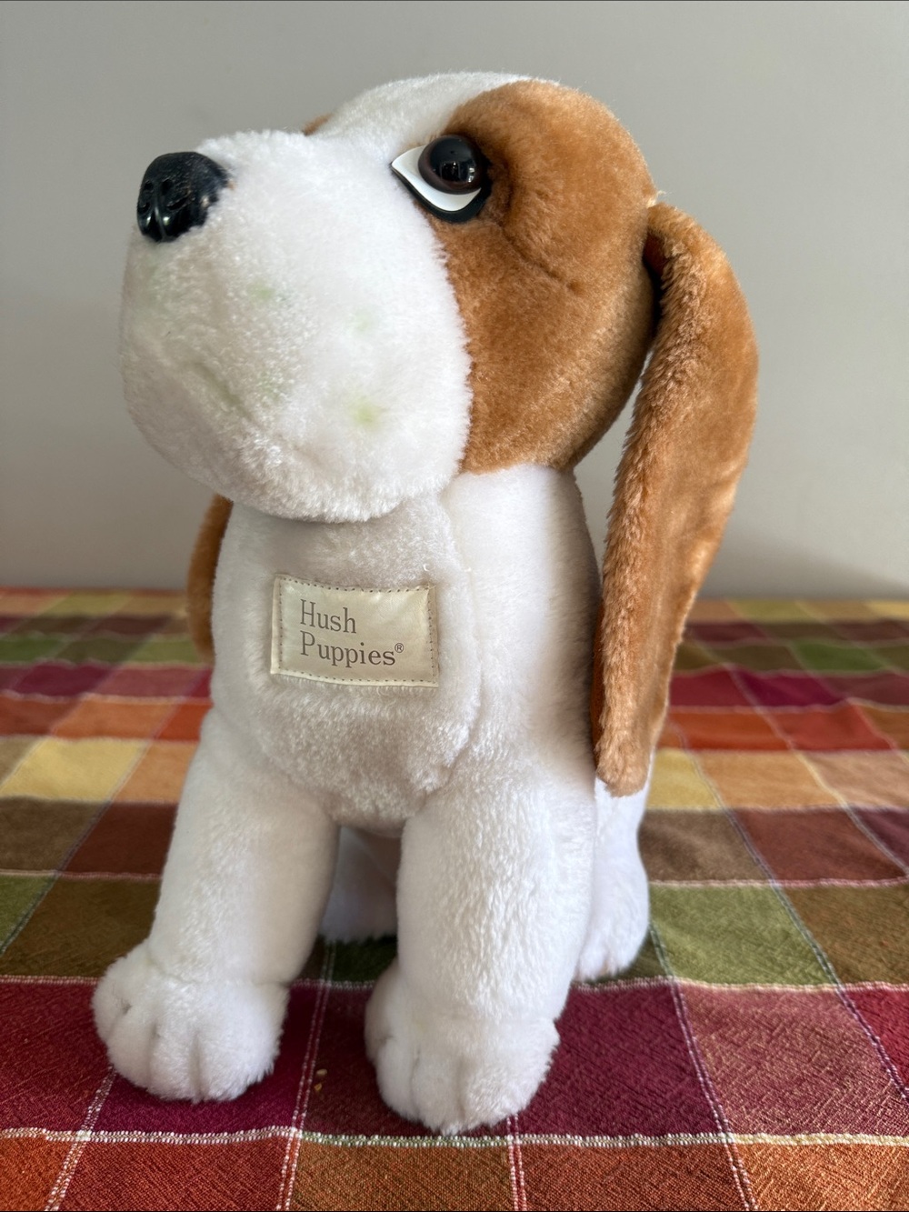 Vintage Hush Puppies White & Brown Plush Beagle Dog Toy